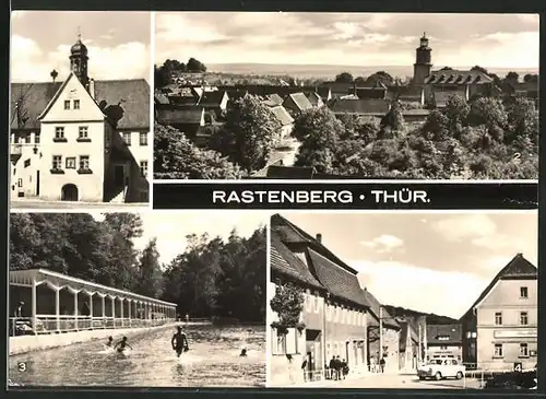 AK Rastenberg / Thüringen, Rathaus, Teilansicht, Schwimmbad, Konsum-Gaststätte Stadtkrug