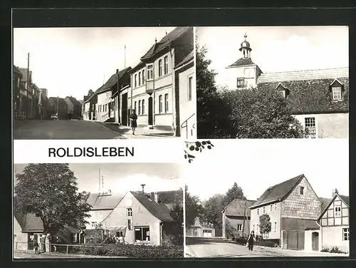 AK Roldisleben, An der Hauptstrasse, Blick zur Kirche, Konsum-Vst., An der Dorfstrasse