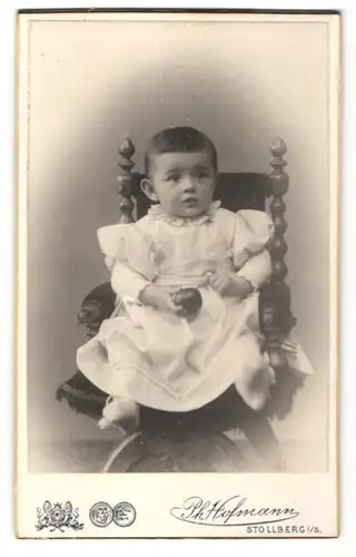 Fotografie Ph. Hofmann, Stollberg i. S., Portrait niedliches kleines Mädchen mit dunklem Haar und Ball in der Hand