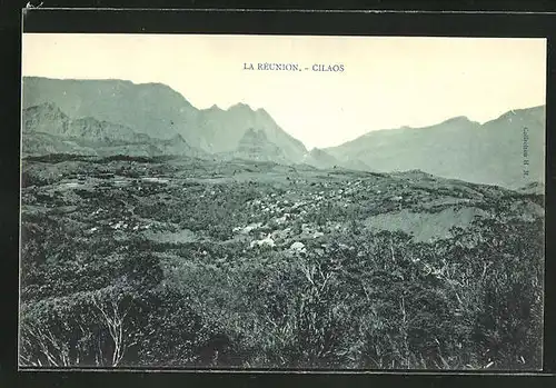 AK Cilaos, Ortspartie mit Gebirge