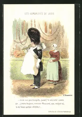 Künstler-AK sign. H. Daumier: les humoristes de Jadis, Soldat mit Beil in einer Fleischerei