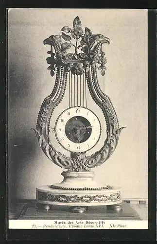 AK Musée des Arts Décoratifs, Pendule Lyre, Epoque Louis XVI, Kunstuhr