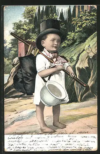 AK Kleiner Junge mit Zylinder und Nachttopf, Toilettenhumor