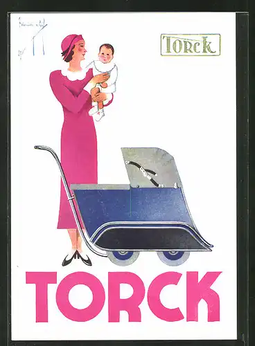 AK Frau mit Baby und Kinderwagen, Reklama für Torck