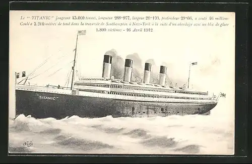 AK Passagierschiff Titanic in voller Fahrt auf ihrer Jungfernfahrt nach New York