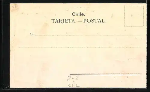 Präge-AK Chile, Briefmarken mit verschiedenen Werten, Wappen