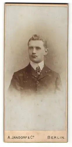 Fotografie A.Jandorf, Berlin, Portrait junger Mann im Anzug mit Krawatte