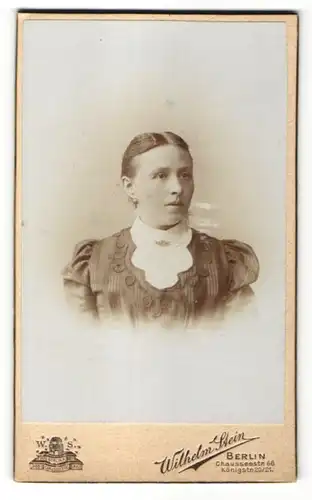 Fotografie Wilhelm Stein, Berlin, Portrait Frau mit Mittelscheitel im bürgerlichen Kleid