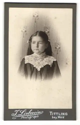 Fotografie J. Liebwein, Tittling bay. Wald, Portrait kleines Mädchen mit Halskette im Spitzenkleid