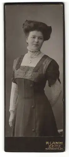 Fotografie R. Lamm, Zeitz, Portrait Frau mit Hochsteckfrisur in bürgerlichem Kleid
