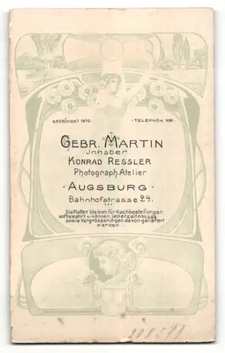 Fotografie Gebr. Martin, Augsburg, Portrait Fräulein mit zusammengebundenem Haar
