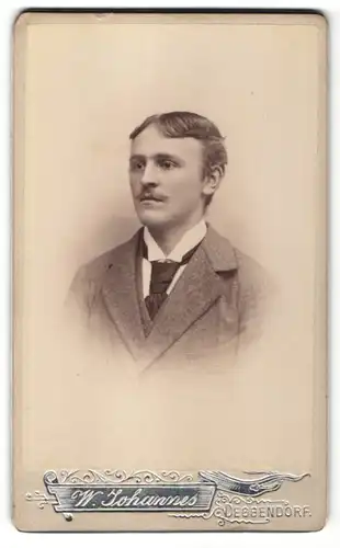 Fotografie W. Johannes, Deggendorf, Portrait blonder charmanter Mann mit Schnauzer und Krawatte im grauen Jackett