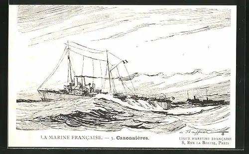 Künstler-AK L. Haffner: La Marine Francaise, 3. Canonnièrs, Kriegsschiff