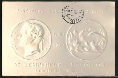 Präge-AK geprägte Münzen mit Bildnis von Napoleon