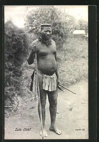 AK Zulu Chief, afrikanischer Mann mit Stock