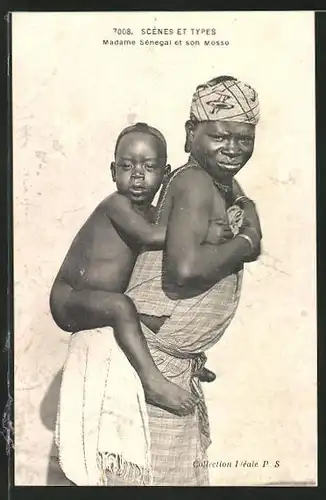 AK Madame Sénégal et son Mosso, junge Frau mit Kleinkind auf dem Rücken