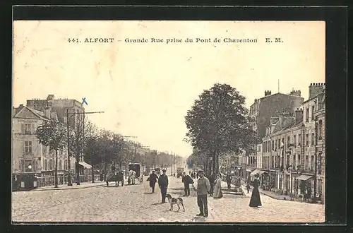 AK Alfort, Grande Rue prise du Pont de Charenton, Strassenpartie