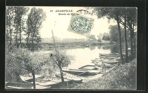 AK Adamville, Ruderboote am Flussufer