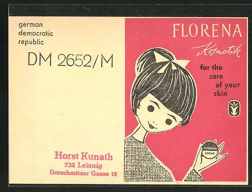 AK Florena Kosmetik for the care of your skin, DDR-Reklame