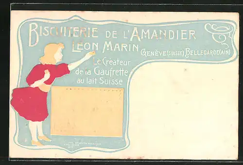 Präge-Lithographie Genève, Biskuiterie de l'Amandier Leon Marin, Keks-Reklame