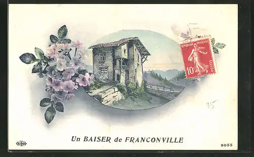 AK Franconville, Ortspartie mit Gebäudeansicht und Blumen