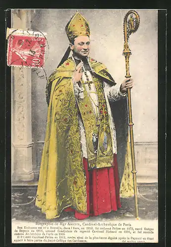 AK Mgr Amette, Cardinal-Archevêque de Paris, kardinalstypische Kleidung