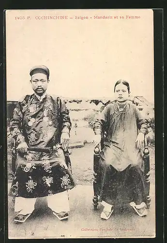 AK Cochinchine-Saigon, Mandarin et sa Femme, asiatische Volkstypen