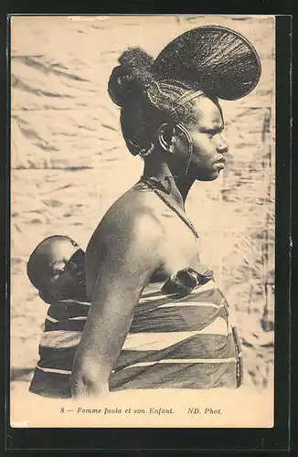 AK Femme foula et son Enfant, afrikanische Volkstypen mit toller Frisur