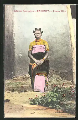 AK Dahomey, Femme Mina, afrikanische Volkstypen mit toller Frisur