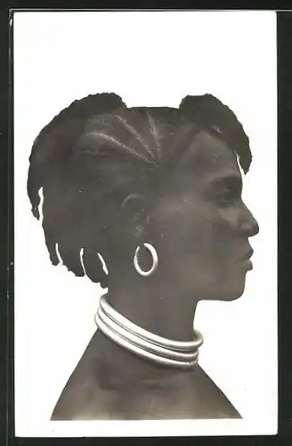AK Cote d'Ivoire, Femme Guerret, afrikanische Frau mit aufwendiger Flechtfrisur