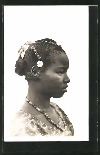 AK Hte-Volta, Femme Toucouleurs, afrikanische Frau mit Flechtfrisur und Schmuck