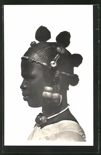 AK Hte-Volta, Femme Sonraye, afrikanische Frau mit Kopfschmuck und Flechtfrisur