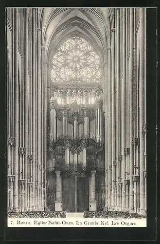 AK Rouen, Eglise Saint-Ouen, La Grande Les Orgues, Orgel