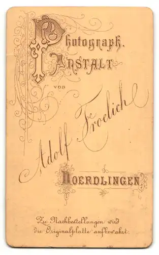 Fotografie Adolf Froelich, Noerdlingen, Portrait Frau in zeitgenöss. Garderobe