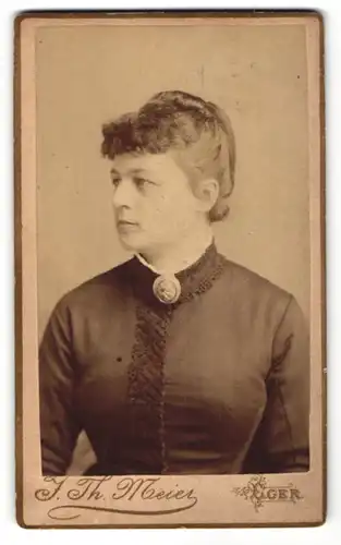 Fotografie J. Th. Meier, Eiger, Portrait Frau mit zusammengebundenem Haar