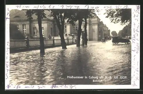 AK Coburg, Partie am Bahnhof, Hochwasser am 5.-6. Juli 1926