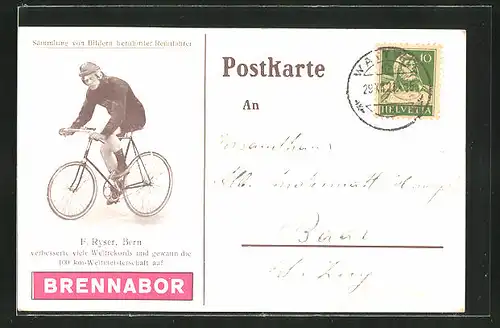 AK Radsport, F. Ryser aus Bern auf seinem Fahrrad