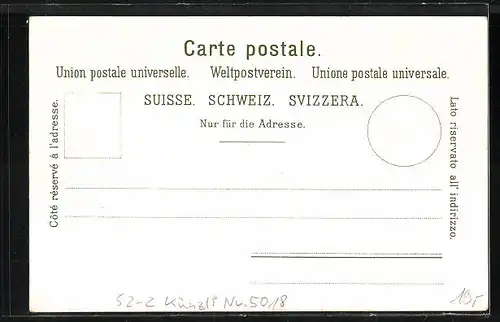 Lithographie Künzli Nr. 5018, Brienzer und Thuner-See mit Jungfrau, Berg mit Gesicht / Berggesicht, Berggesichter