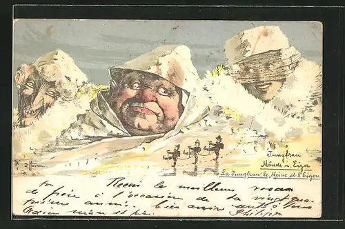 Künstler-Lithographie sign. H. Hansen / Emil Nolde: Jungfrau, Mönch u. Eiger, Berge mit Gesicht / Berggesichter