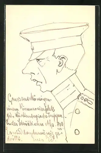 Künstler-AK Handgemalt: Offizier in Uniform, Portrait im Profil