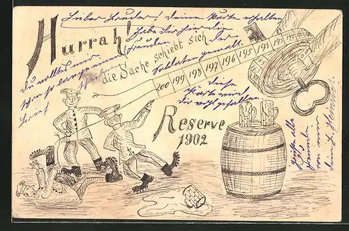 Künstler-AK Handgemalt: Reservisten feiern das Ende ihrer Reservezeit, Reserve 1902