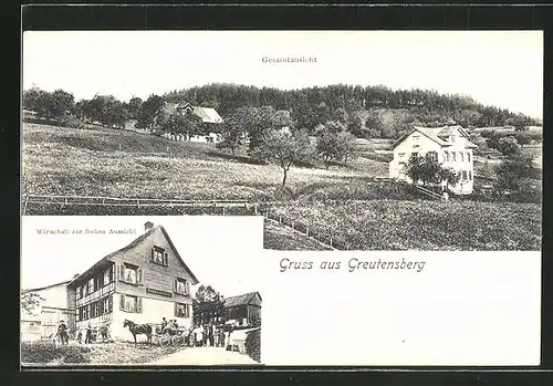 AK Greutensberg, Gasthaus zur frohen Aussicht, Teilansicht vom Ort