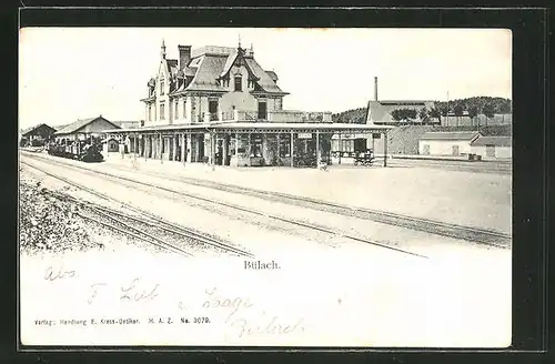 AK Bülach, Bahnhof mit einfahrendem Zug