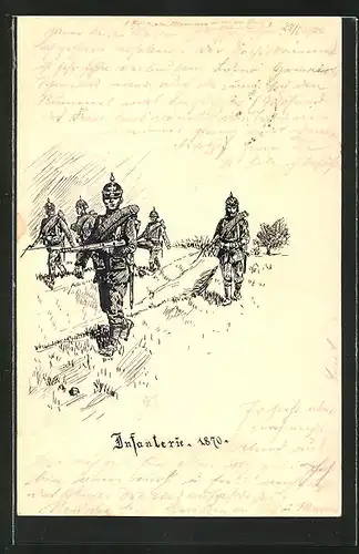 Künstler-AK Handgemalt: Stosstrupp der Infanterie 1870, Reichseinigungskriege