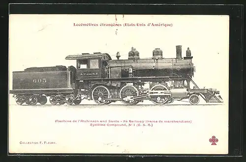 AK Locomotives etrangeres, Dampflok, Tender-Lokomotive Nr. 605 Atchinson & Santa Fe Railway