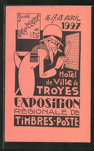 AK Troyes, Exposition Régionale de Timbres-Poste 1927, Design, Briefmarken-Ausstellung, rot