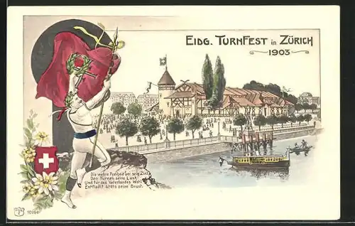 Künstler-AK Zürich, Eidg. Turnfest 1903, Turner mit Siegeskranz