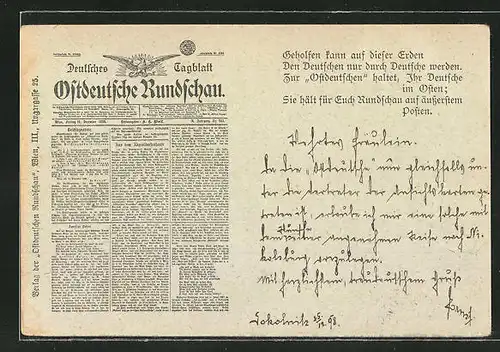 AK Ostdeutsche Rundschau, Deutsches Tageblatt, Ausgabe von 1898