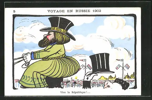 AK Loubet, Voyage en Russie 1902, Karikatur
