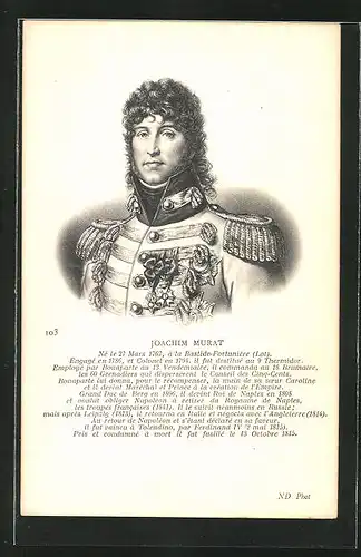 AK Jaochim Murat, Portrait des Offiziers mit Epauletten